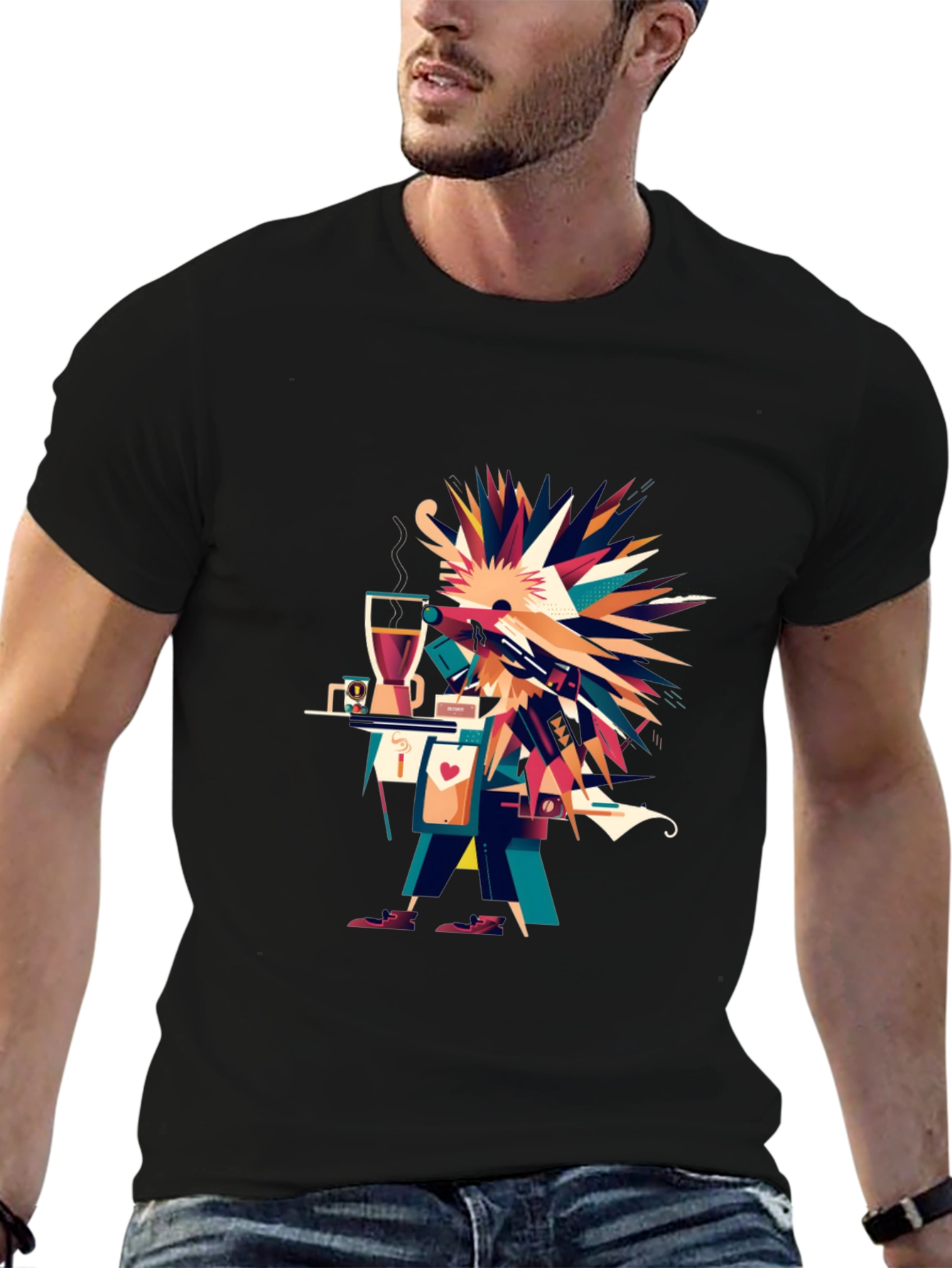 Abstract Graphic Print Black Casual Tee