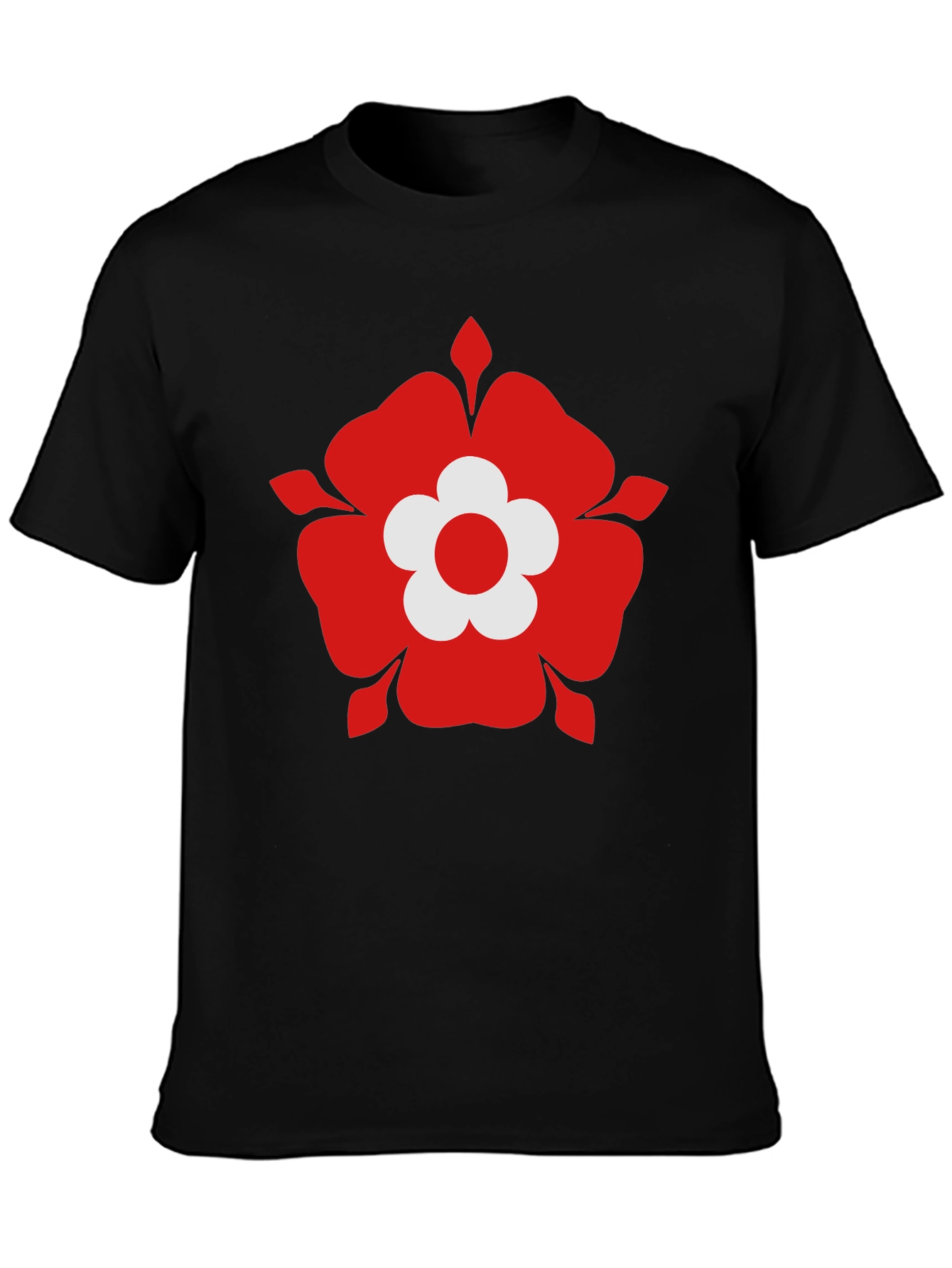 Red Flower Graphic Black T-Shirt