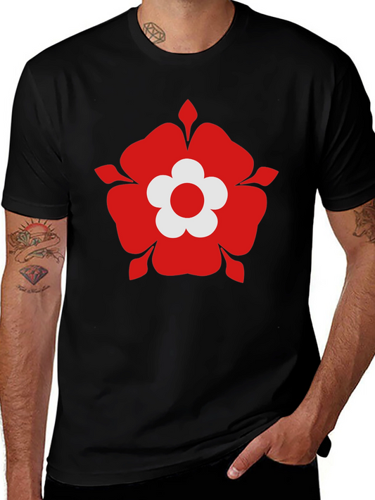 Red Flower Graphic Black T-Shirt