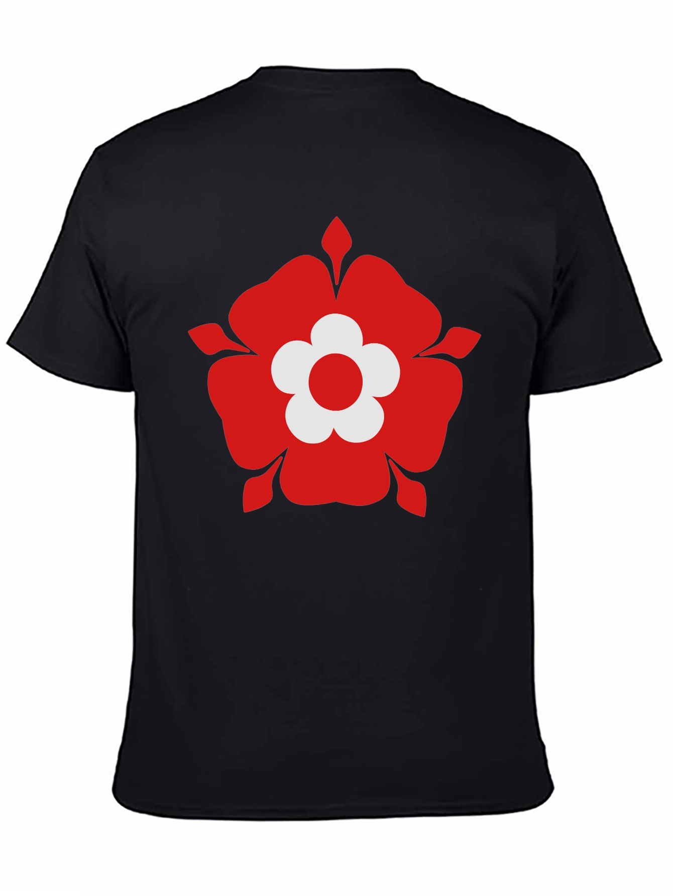 Red Flower Graphic Black T-Shirt