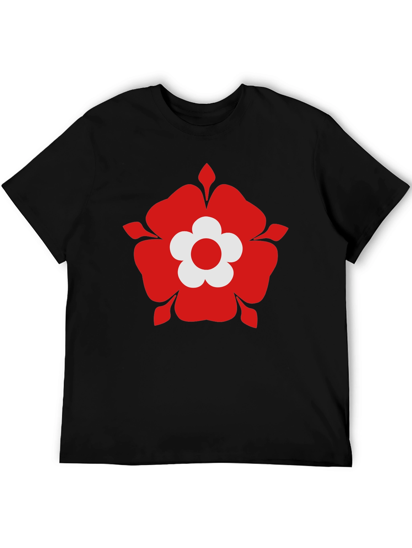 Red Flower Graphic Black T-Shirt