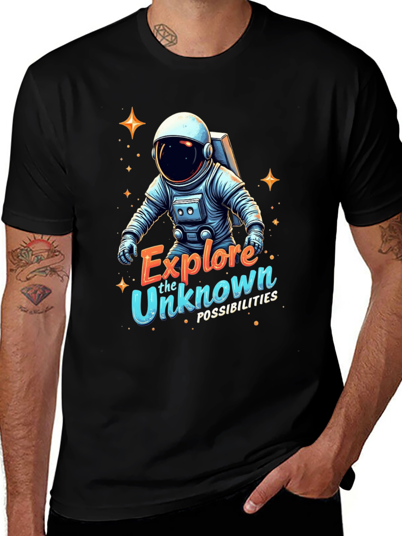 Explore Unknown Astronaut Black T-Shirt