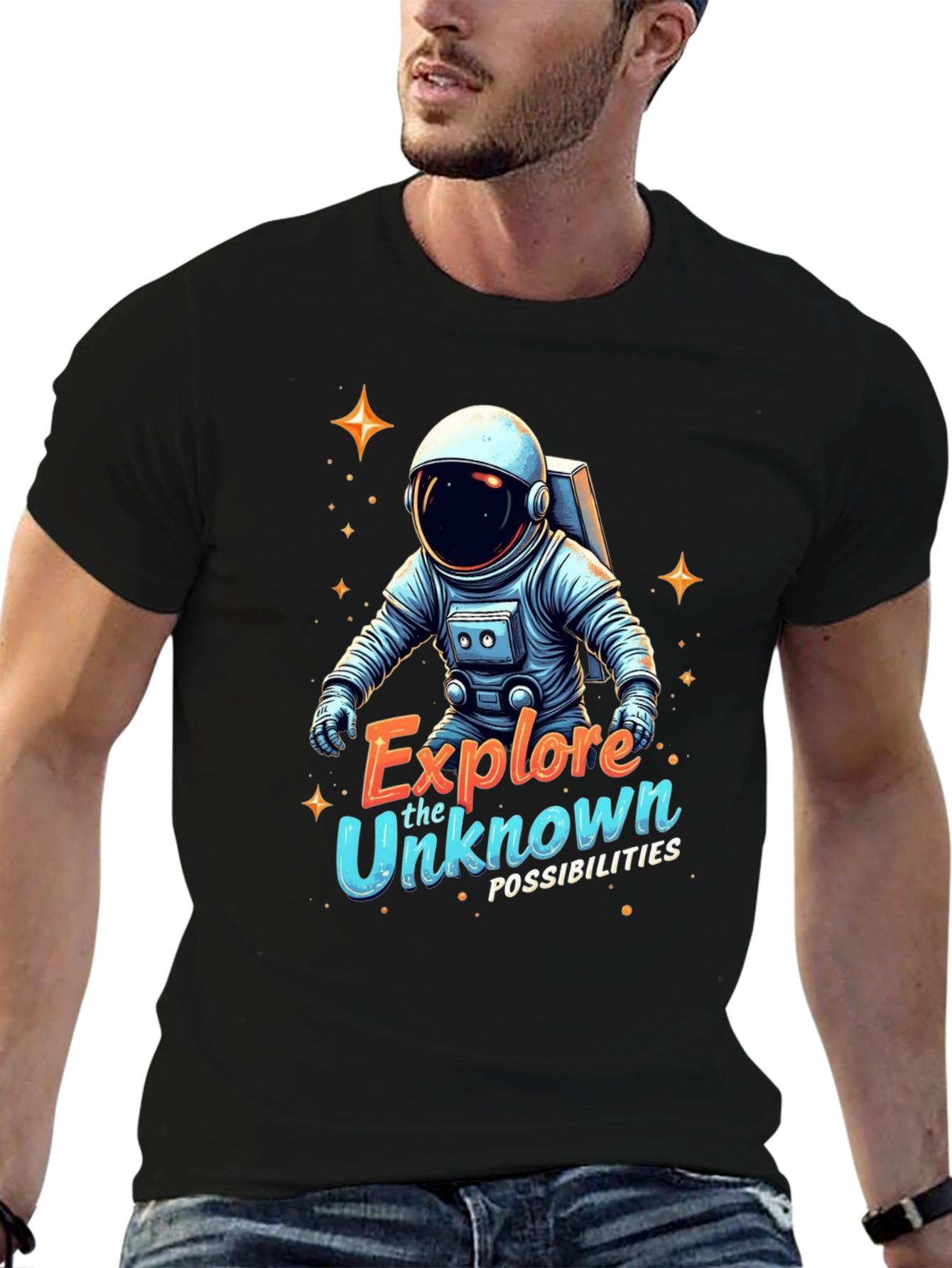 Explore Unknown Astronaut Black T-Shirt