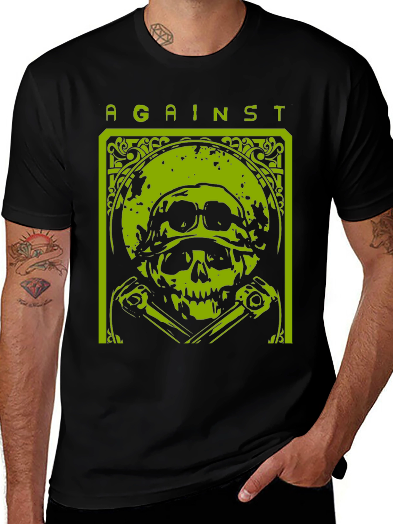 Against T-Shirt Skull Graphic Tee - Black