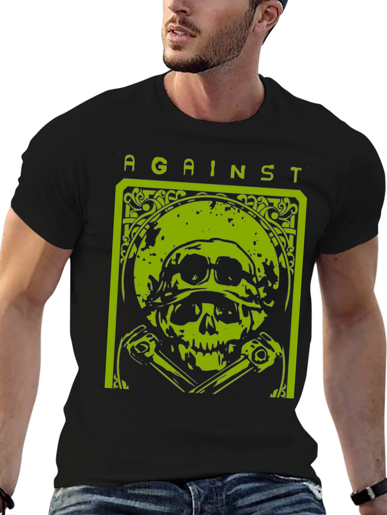 Against T-Shirt Skull Graphic Tee - Black