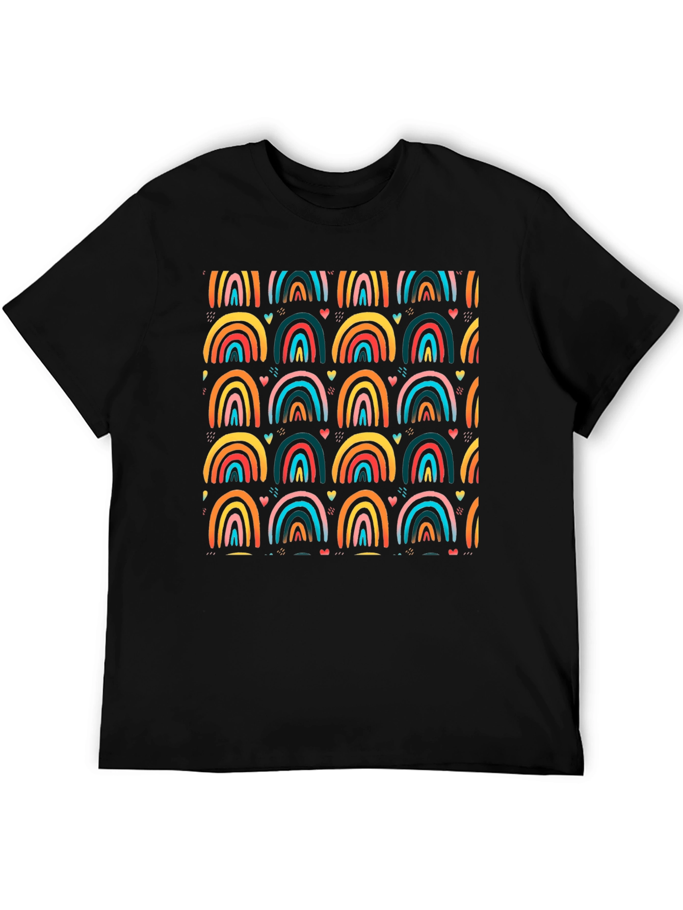 Rainbow Arch Pattern Mens Black T-Shirt