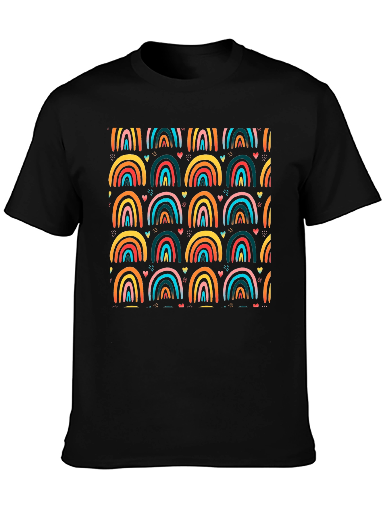 Rainbow Arch Pattern Mens Black T-Shirt