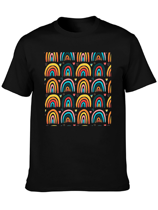 Rainbow Arch Pattern Mens Black T-Shirt