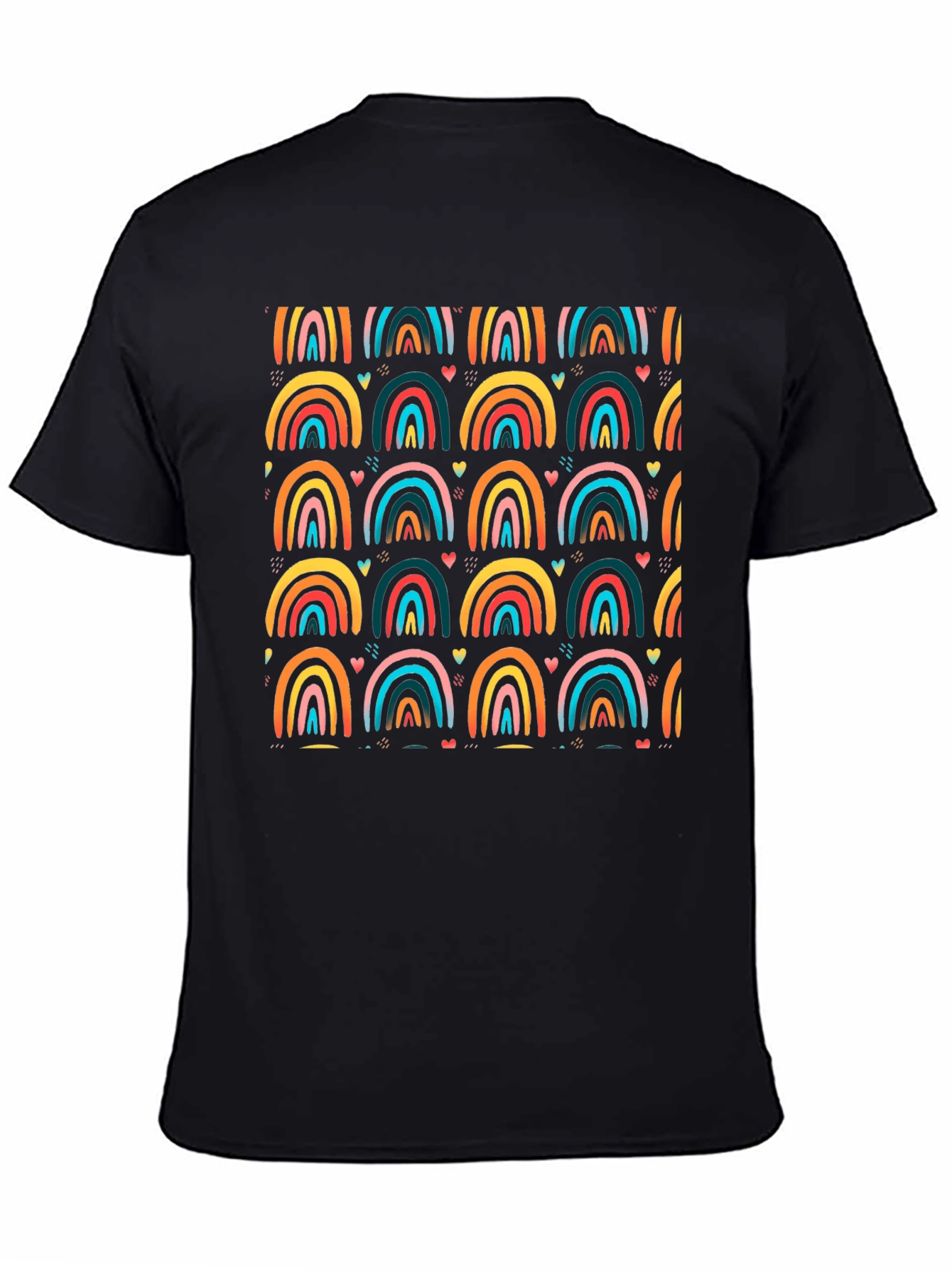 Rainbow Arch Pattern Mens Black T-Shirt