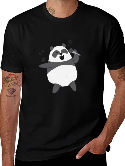 Singing Panda Graphic Tee - Black Cotton T-Shirt