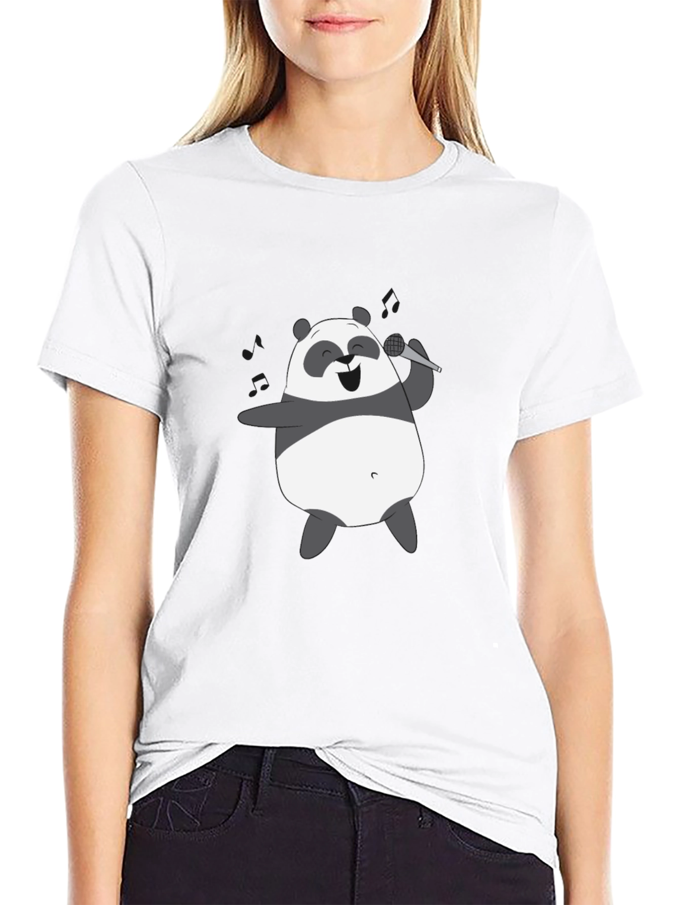 Singing Panda Graphic Tee - Black Cotton T-Shirt