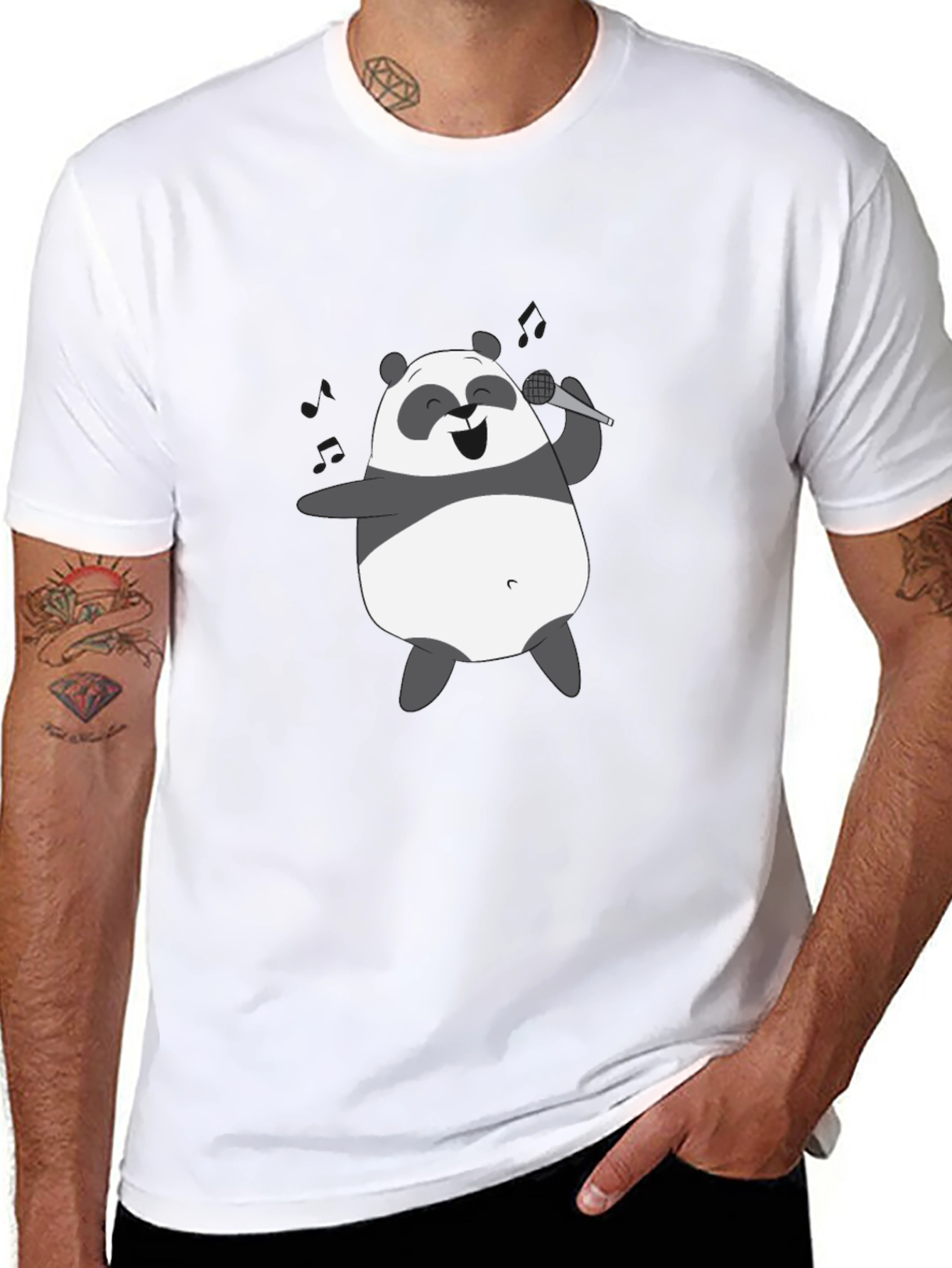 Singing Panda Graphic Tee - Black Cotton T-Shirt