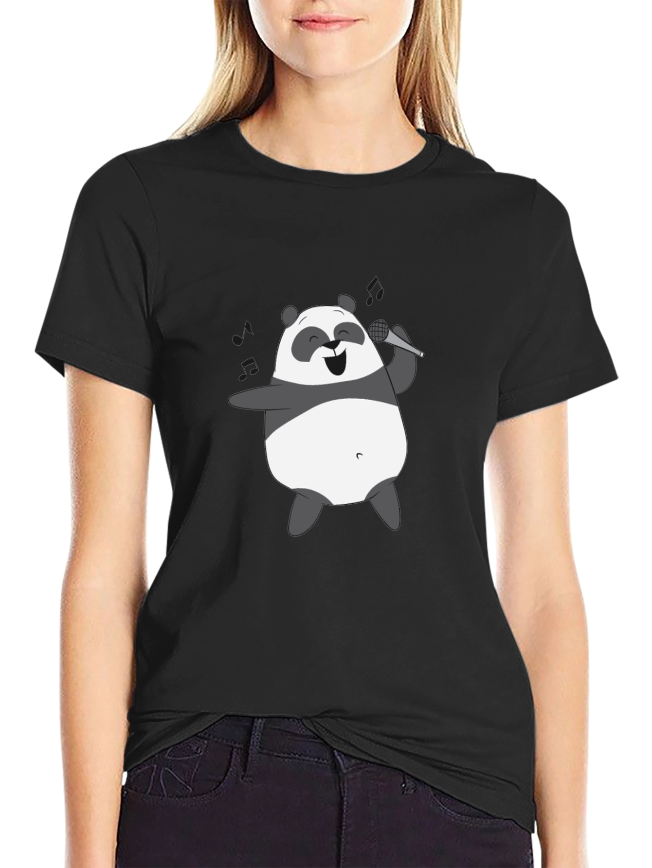 Singing Panda Graphic Tee - Black Cotton T-Shirt
