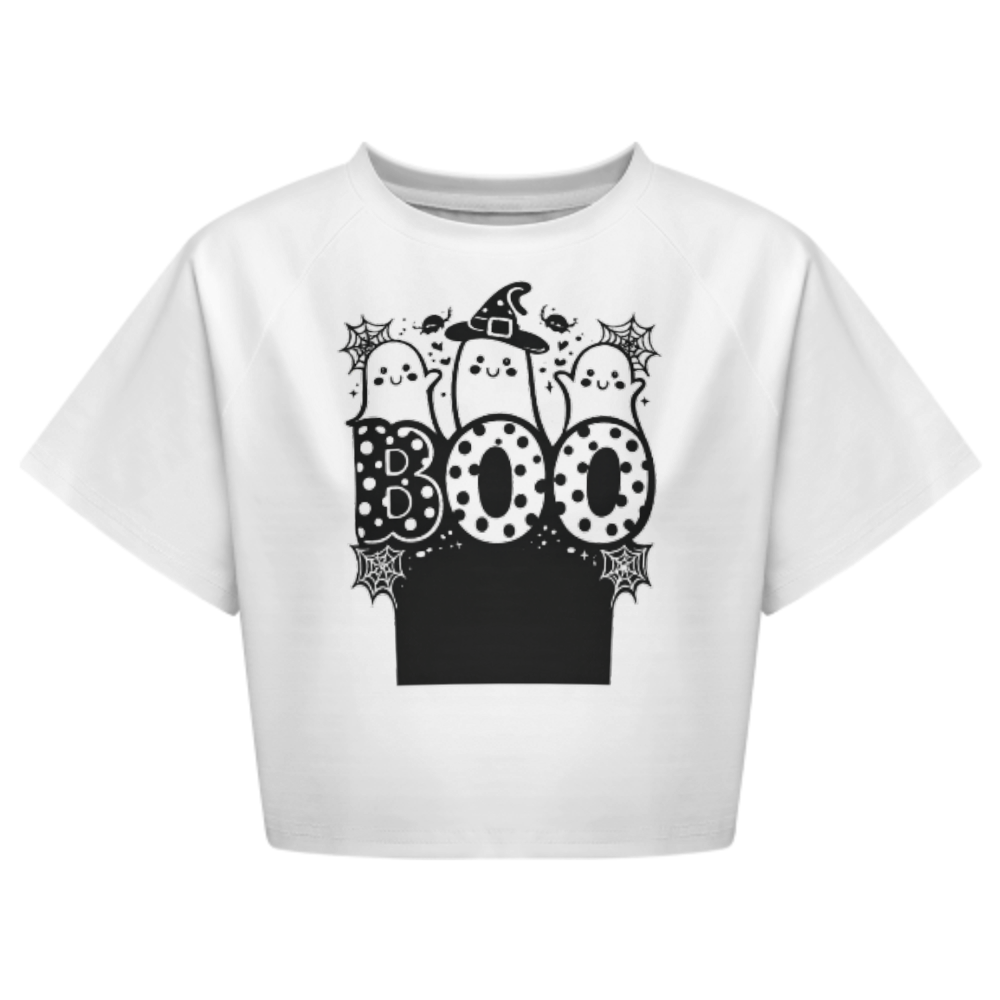 Cute Boo Ghost Halloween Tee, Spooky Season Graphic Shirt, Funny Ghost Crop Top, Trendy Fall Halloween Apparel, Cute Witchy Women’s T-Shirt(z482)