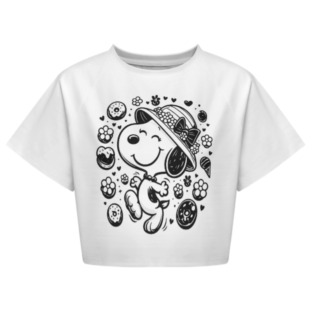 Cute Cartoon Dog Graphic Tee, Kawaii Puppy Shirt, Sweet Donut Aesthetic Top, Cute Animal Women’s T-Shirt, Playful Dessert Lover Apparel(z484)