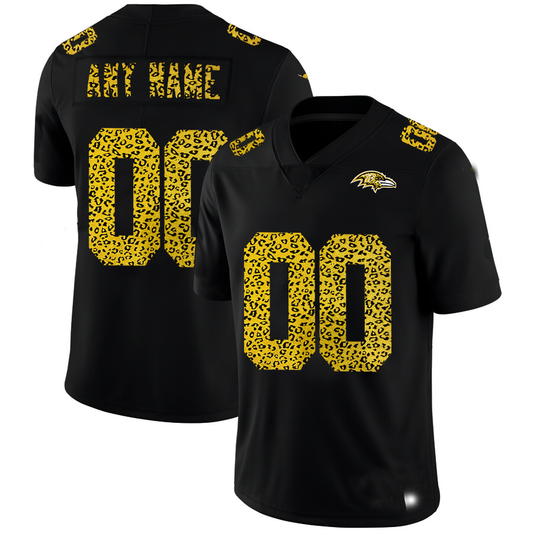 Custom1 Baltimore Ravens Leopard Print Fashion Vapor Limited Jerseys Black Stitched American Football Jerseys