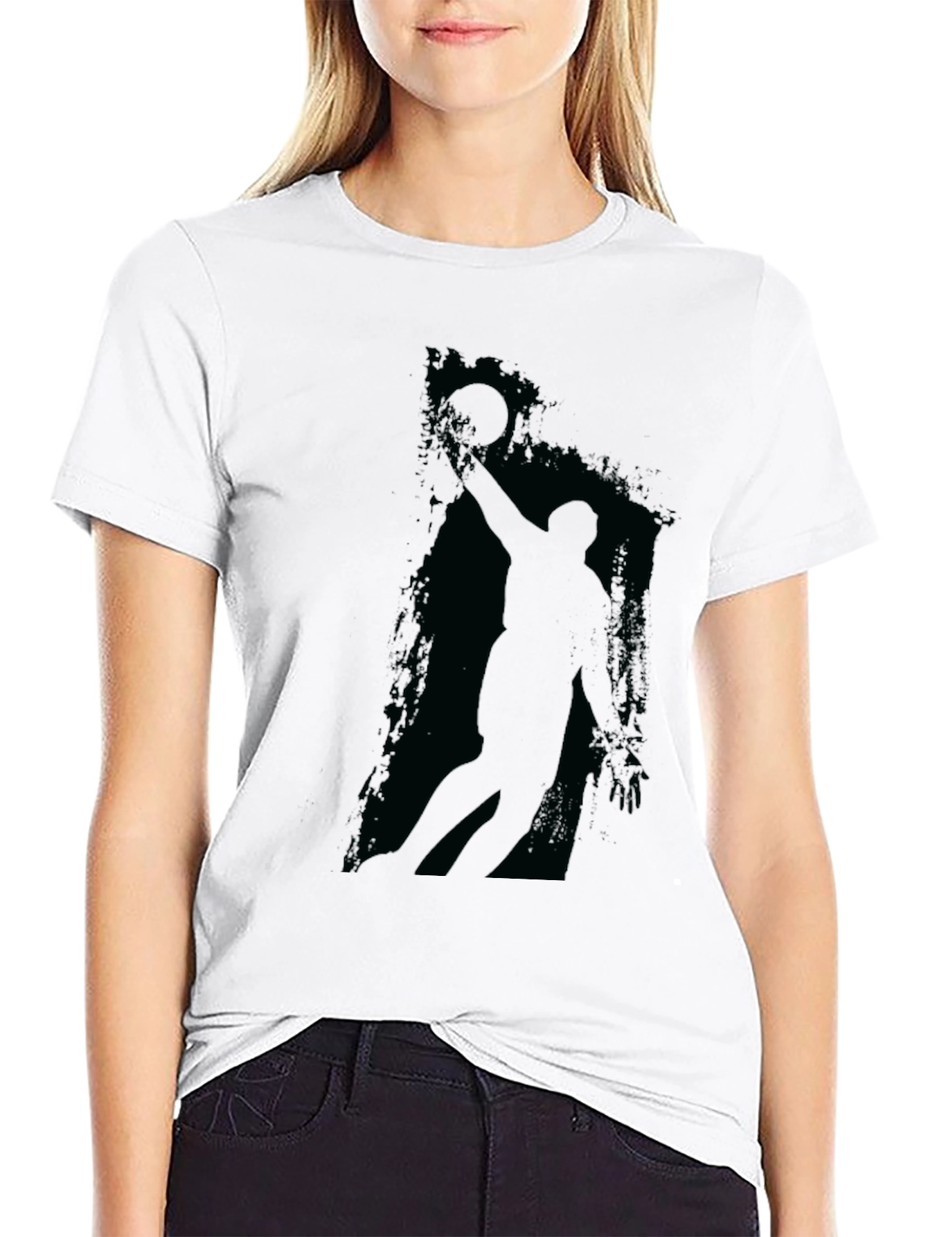 Mens Black Graphic Tee - Basketball Player Silhouette