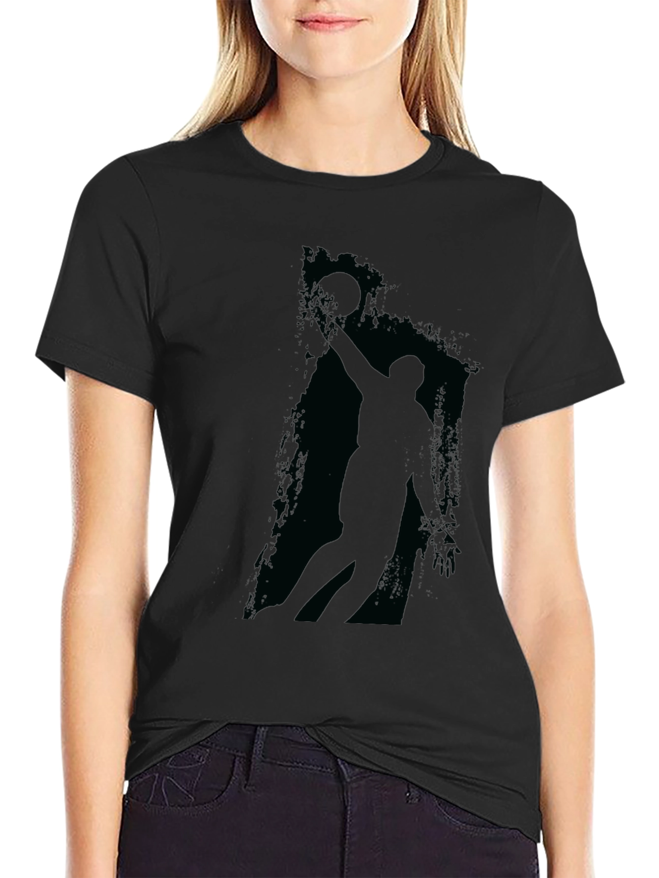 Mens Black Graphic Tee - Basketball Player Silhouette
