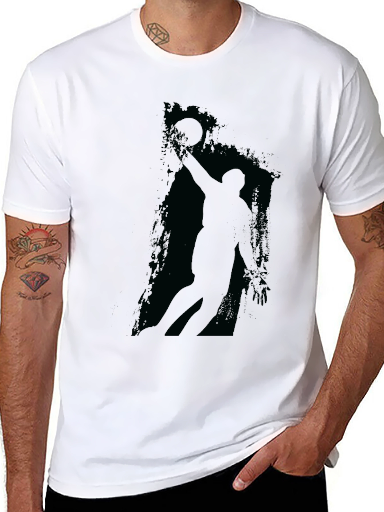 Mens Black Graphic Tee - Basketball Player Silhouette