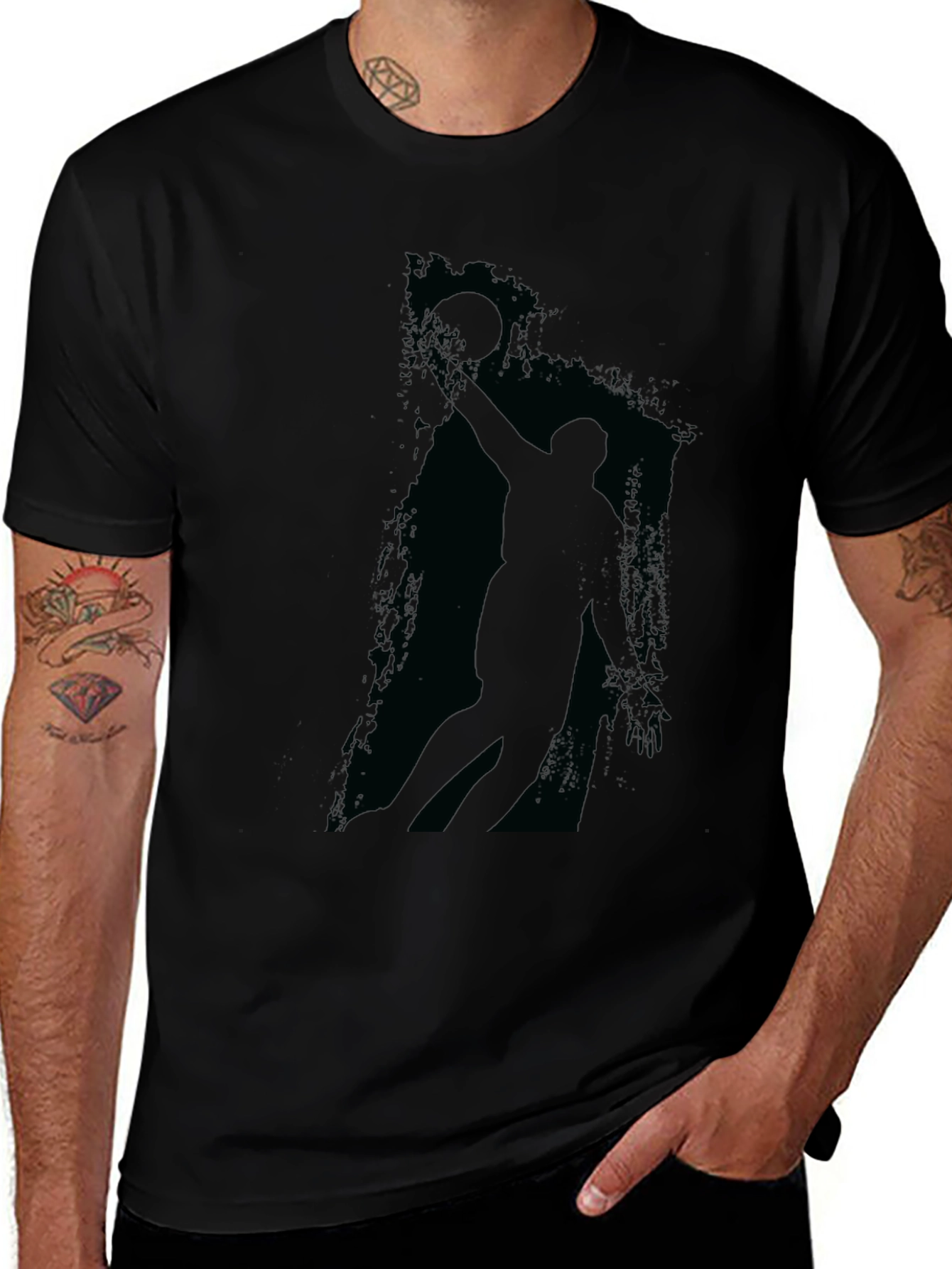 Mens Black Graphic Tee - Basketball Player Silhouette