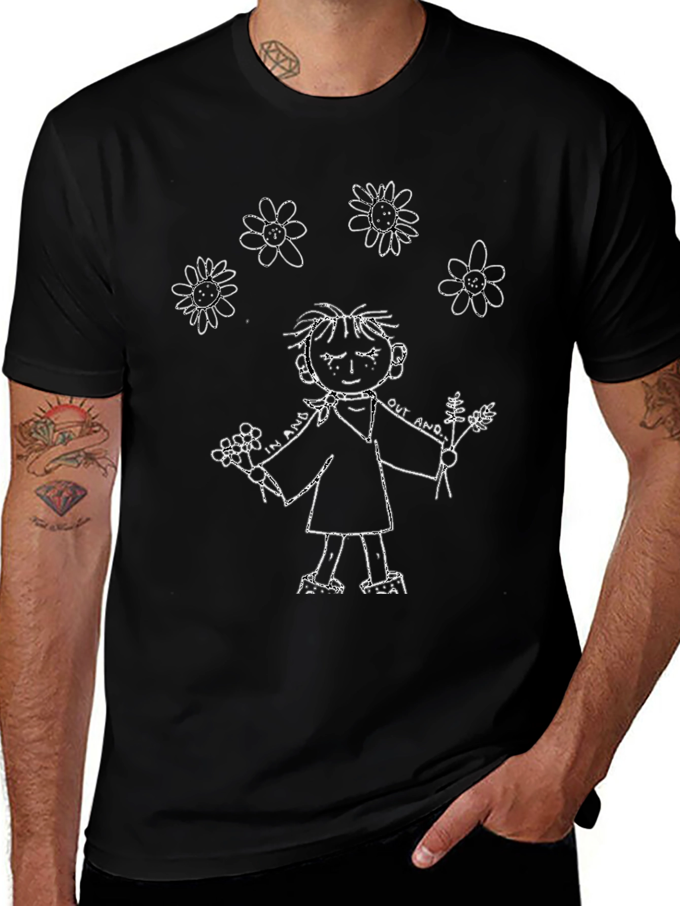 Doodle Kid Graphic Tee - Black Cotton Casual Shirt