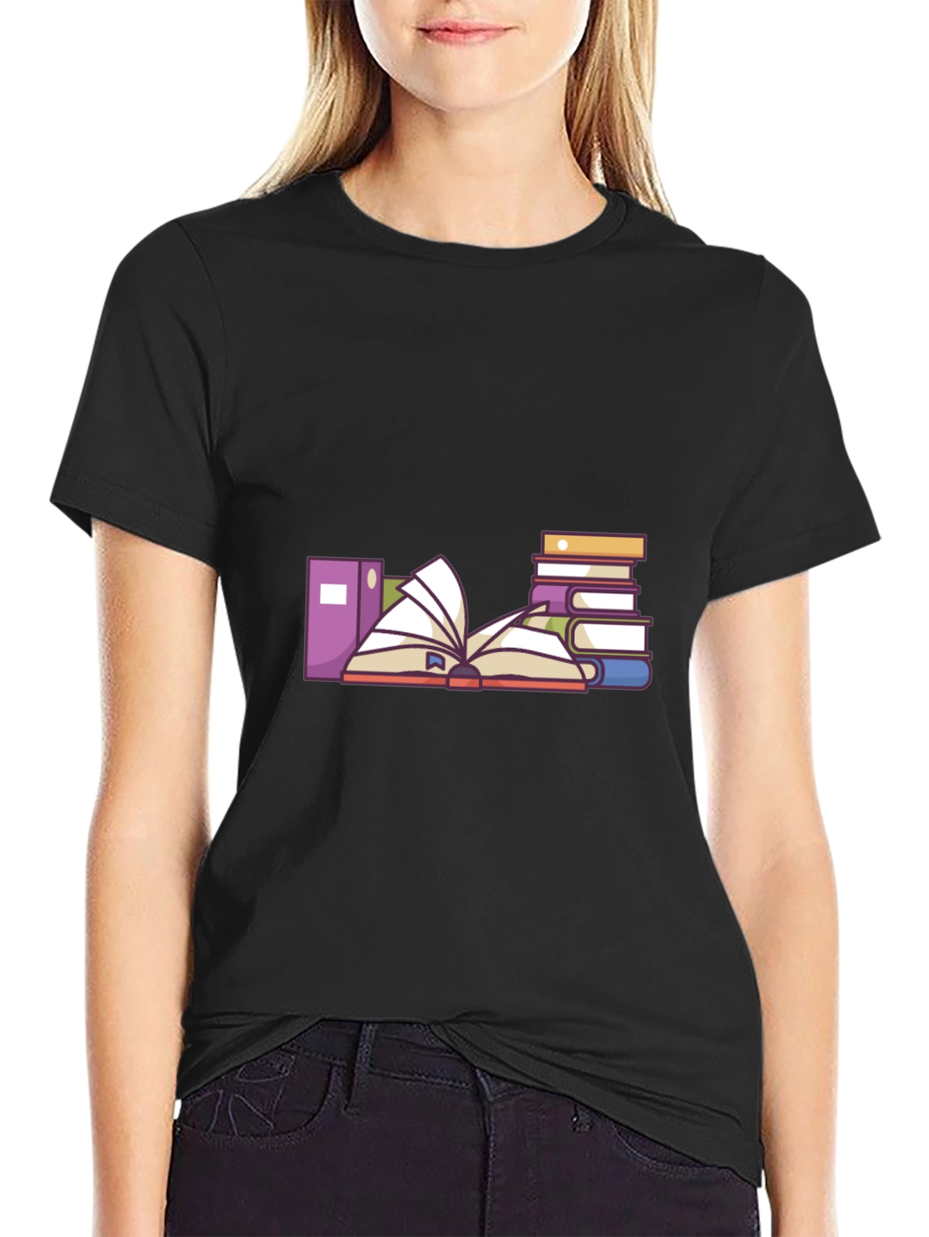 Bookworm Graphic Tee - Black Cotton Blend