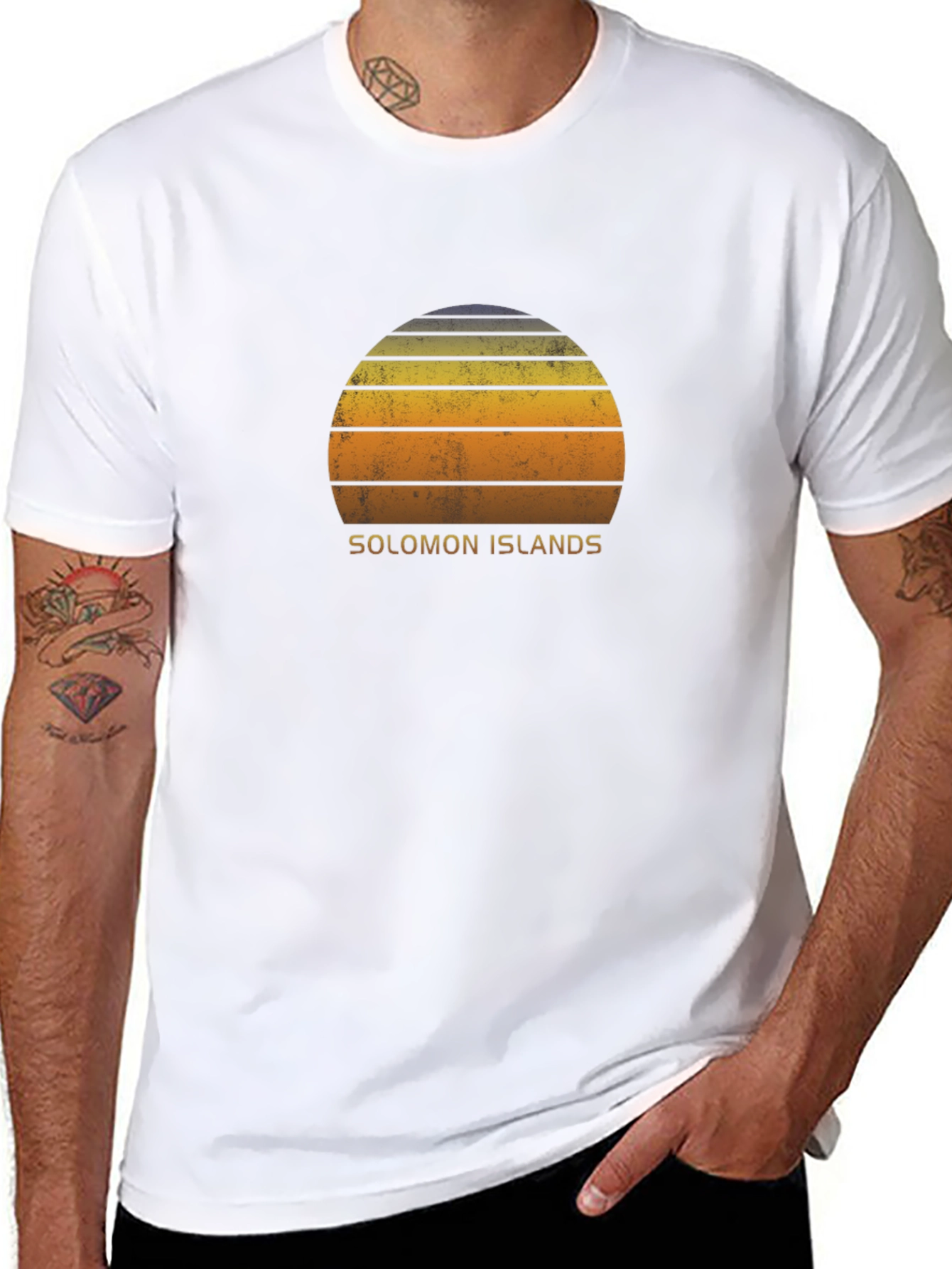 Solomon Islands Retro Sunset Graphic T-Shirt
