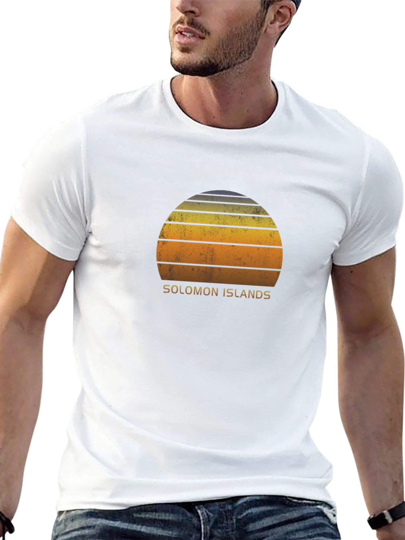 Solomon Islands Retro Sunset Graphic T-Shirt