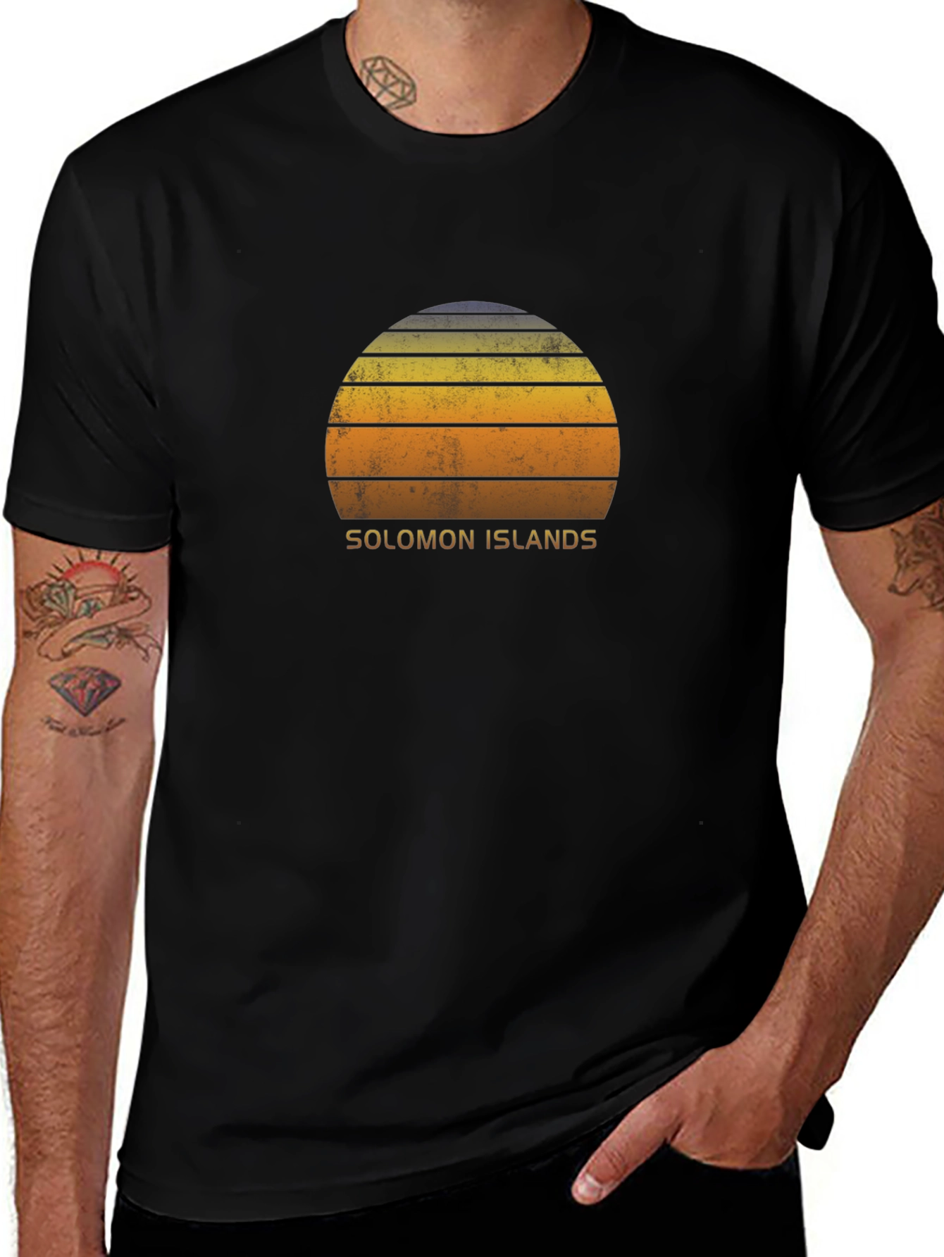 Solomon Islands Retro Sunset Graphic T-Shirt