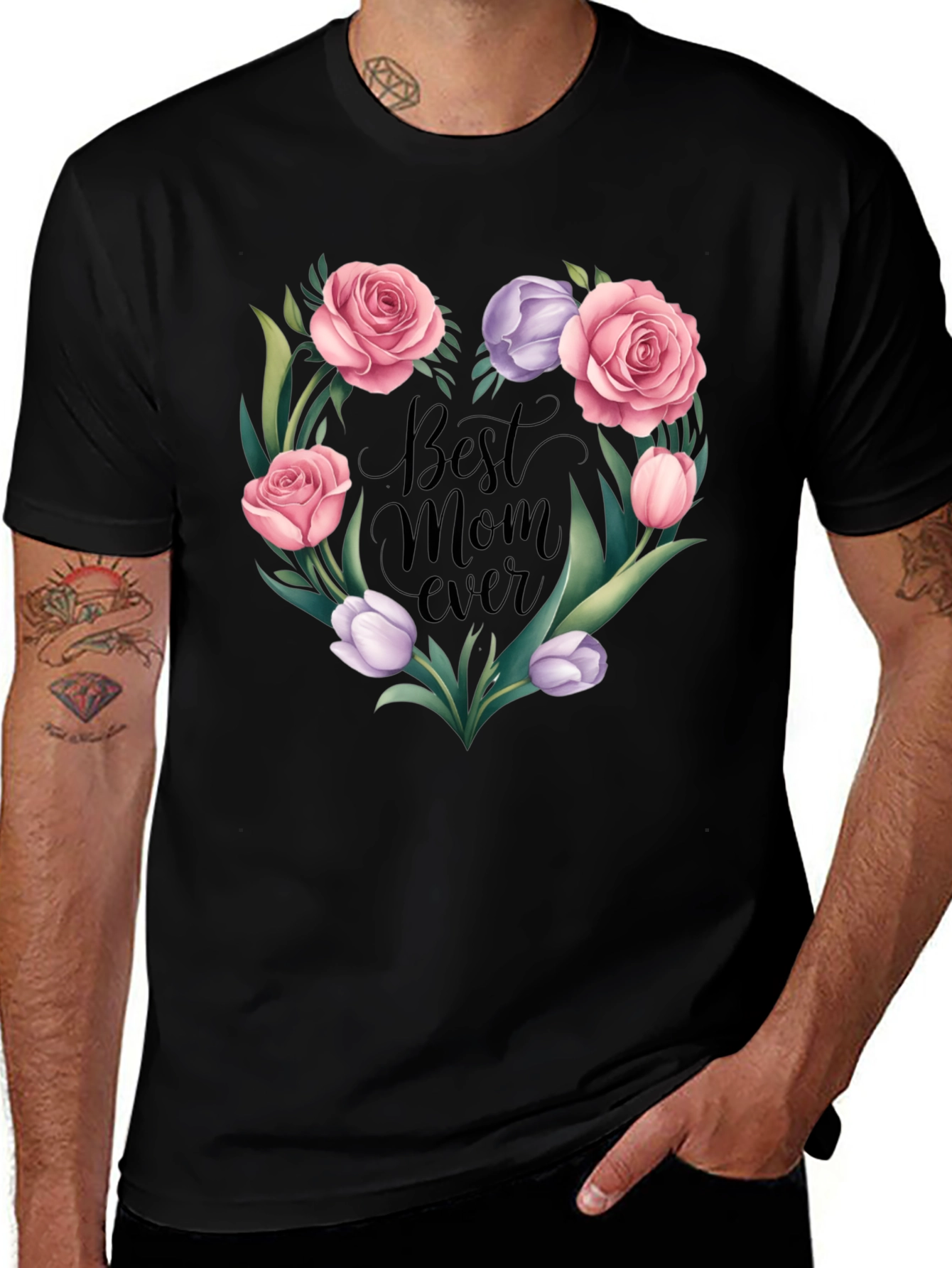 Best Mom Ever Floral Heart Graphic Tee