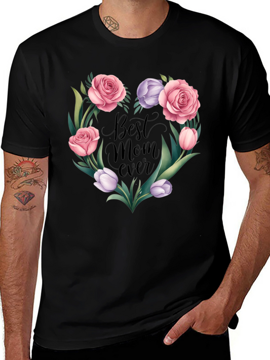 Best Mom Ever Floral Heart Graphic Tee