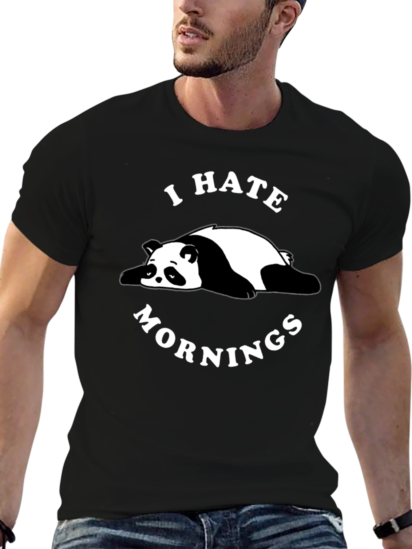 I Hate Mornings Panda Black T-Shirt