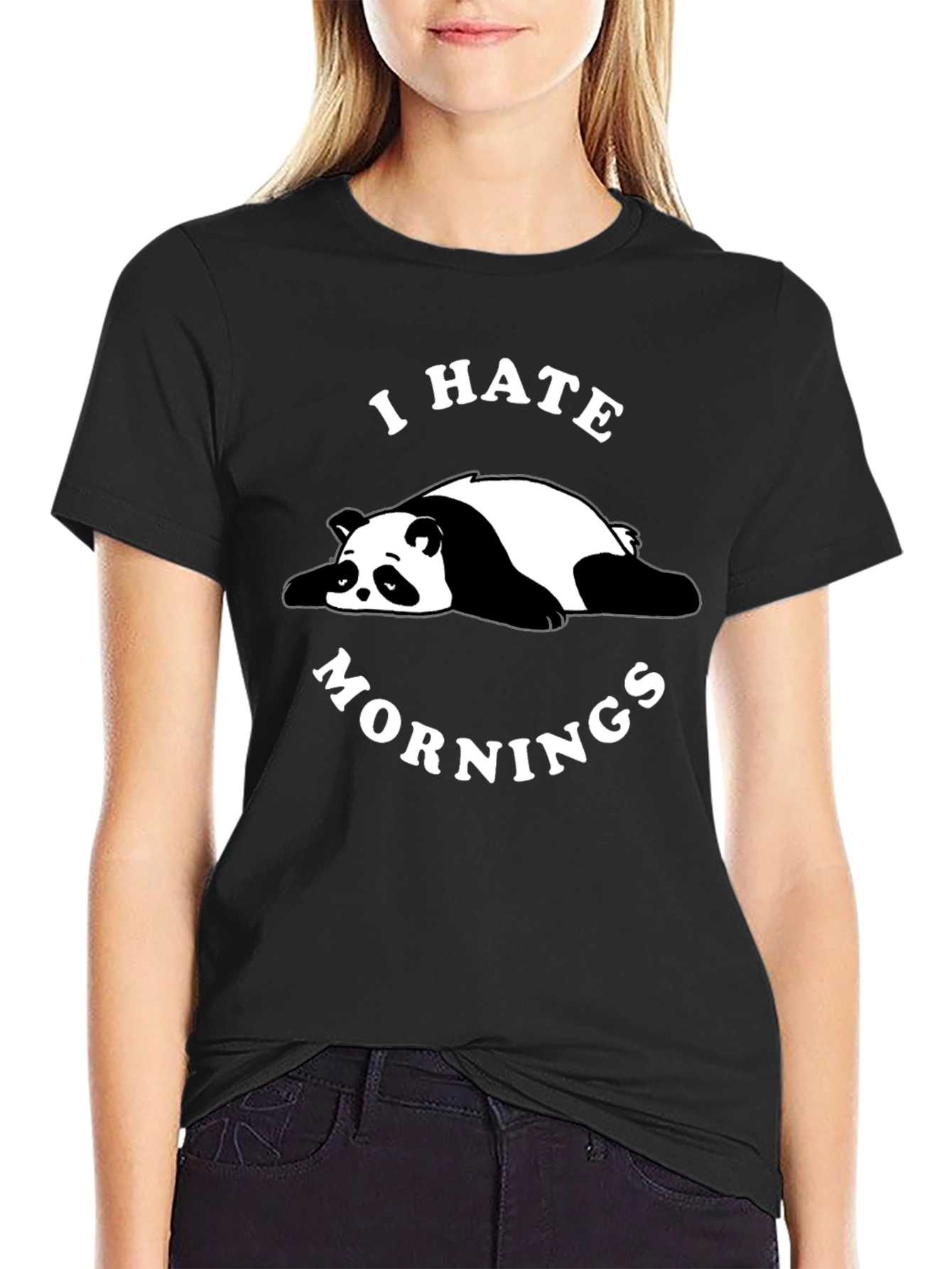 I Hate Mornings Panda Black T-Shirt