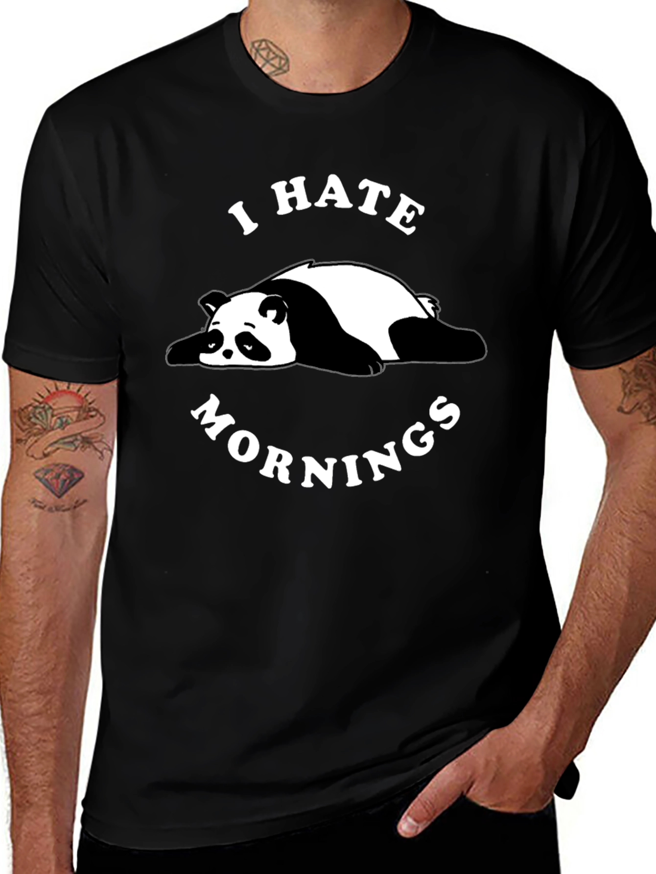 I Hate Mornings Panda Black T-Shirt