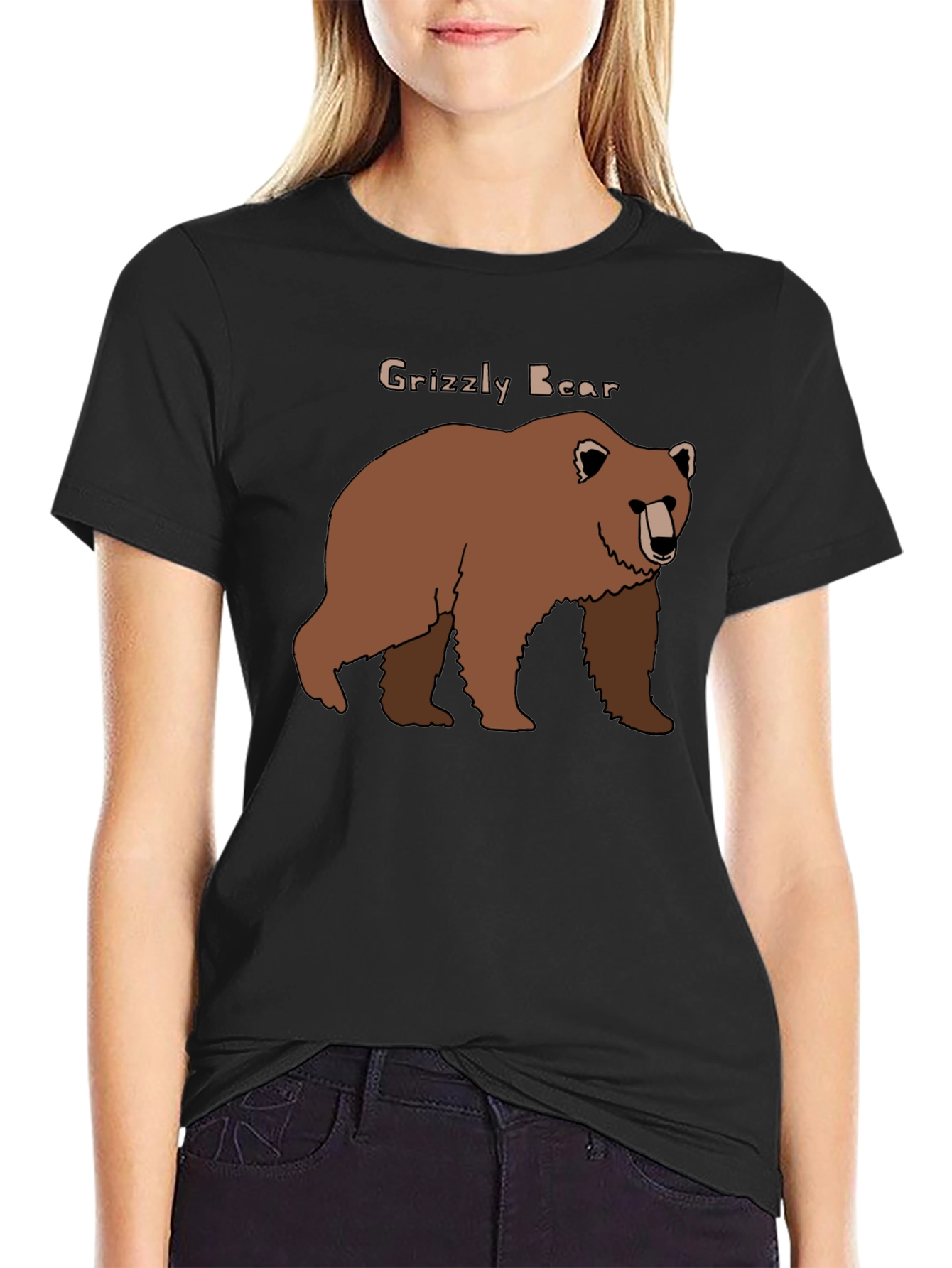 Grizzly Bear Graphic Tee - Black Cotton Blend