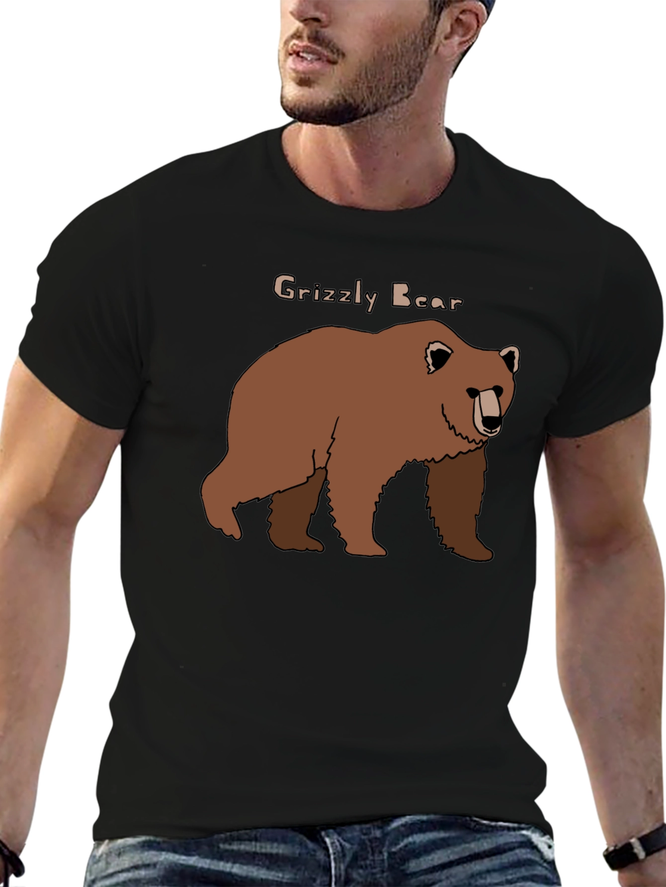Grizzly Bear Graphic Tee - Black Cotton Blend