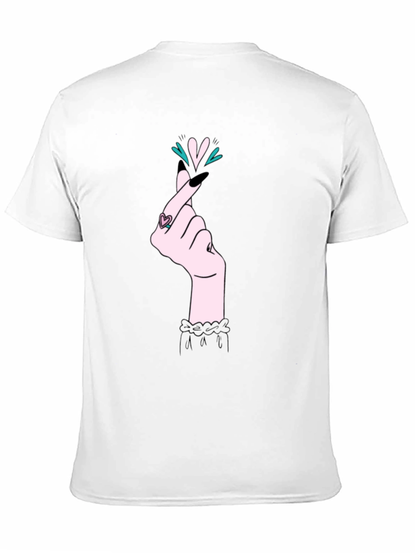 Korean Heart Gesture Graphic T-Shirt - Black