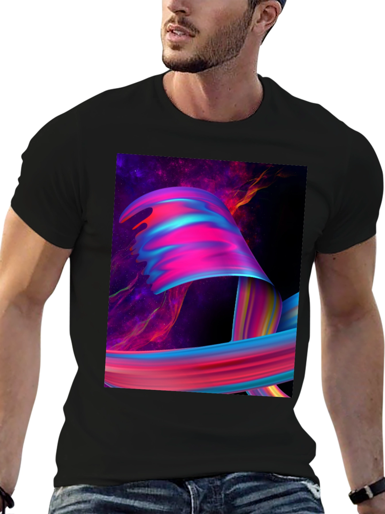 Abstract Galaxy Swirl Graphic Tee - Black