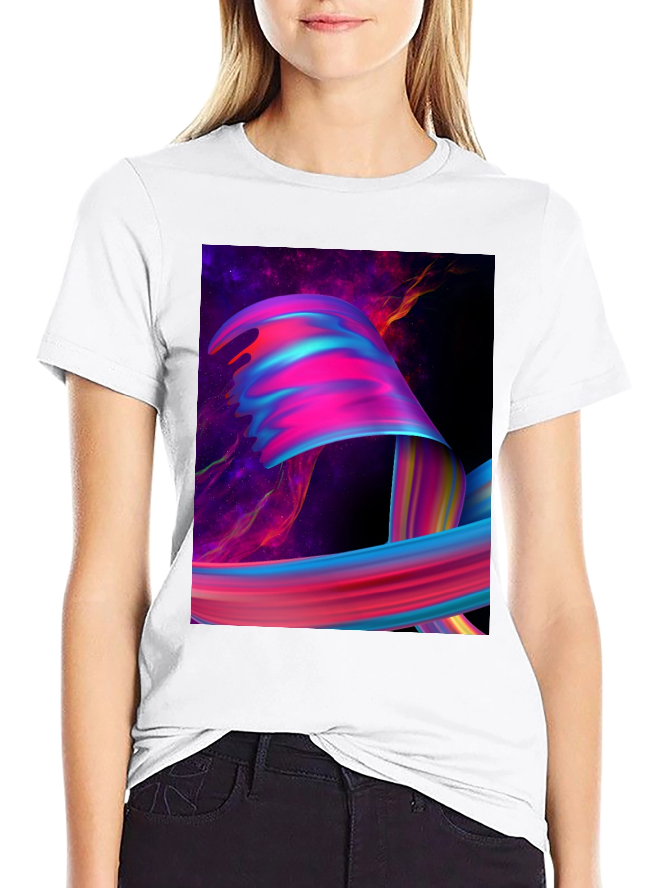 Abstract Galaxy Swirl Graphic Tee - Black