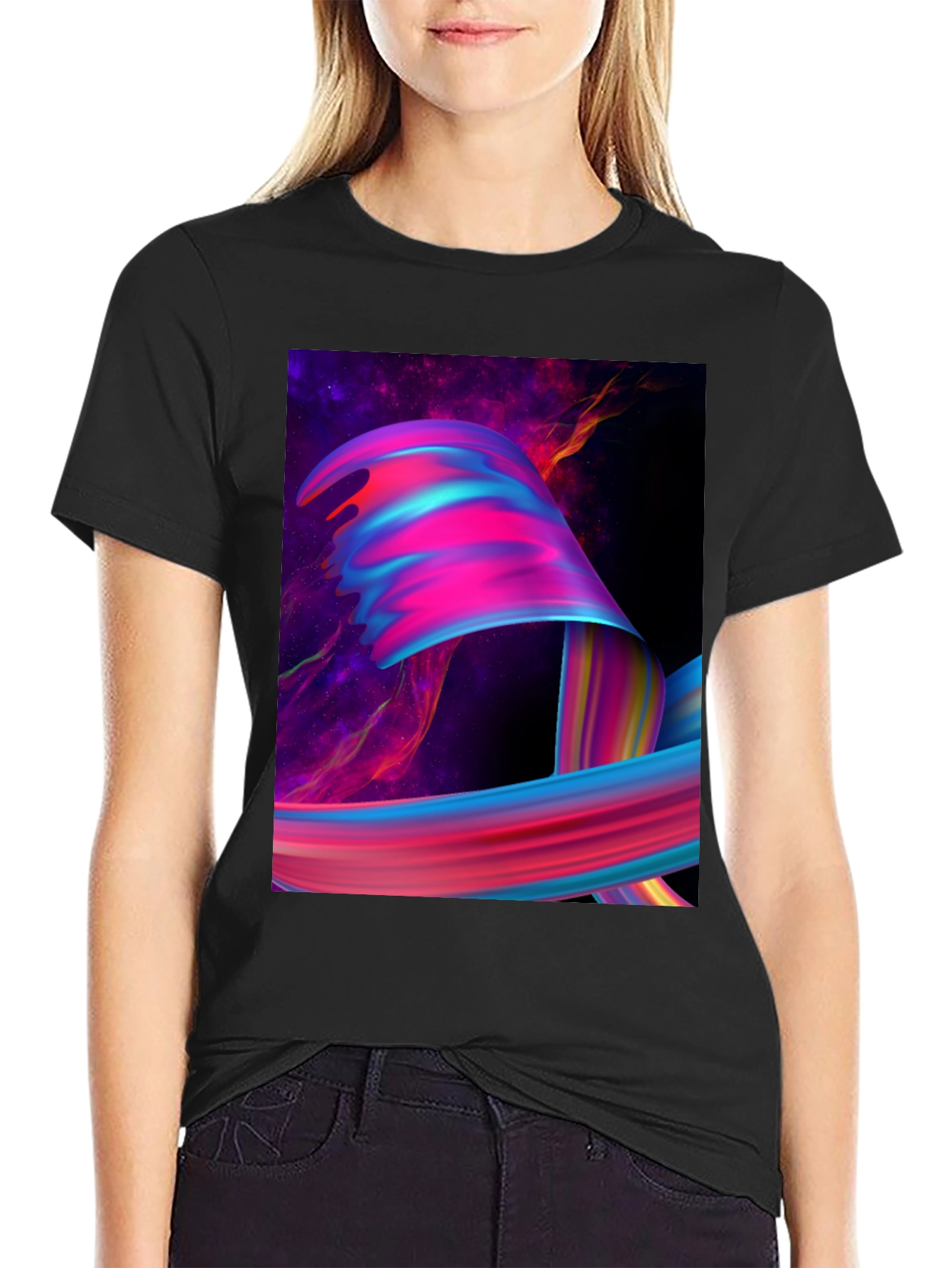 Abstract Galaxy Swirl Graphic Tee - Black