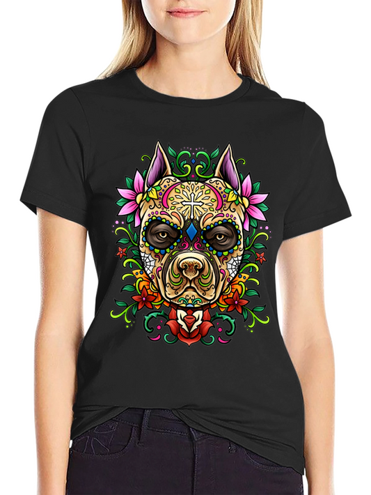 Sugar Skull Dog Graphic T-Shirt