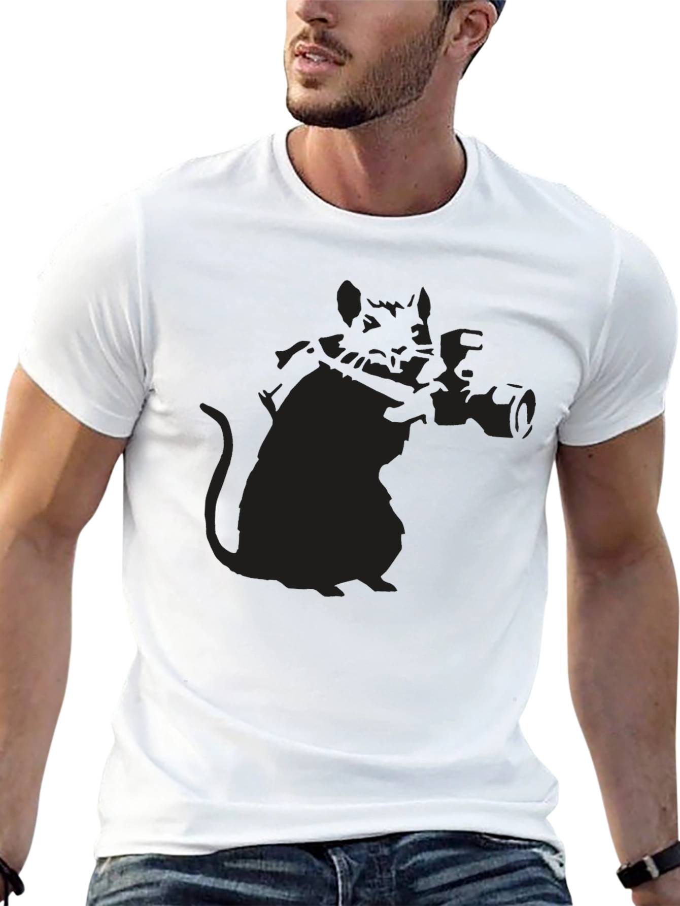 Banksy Rat Photographer Black T-Shirt - Street Art Style