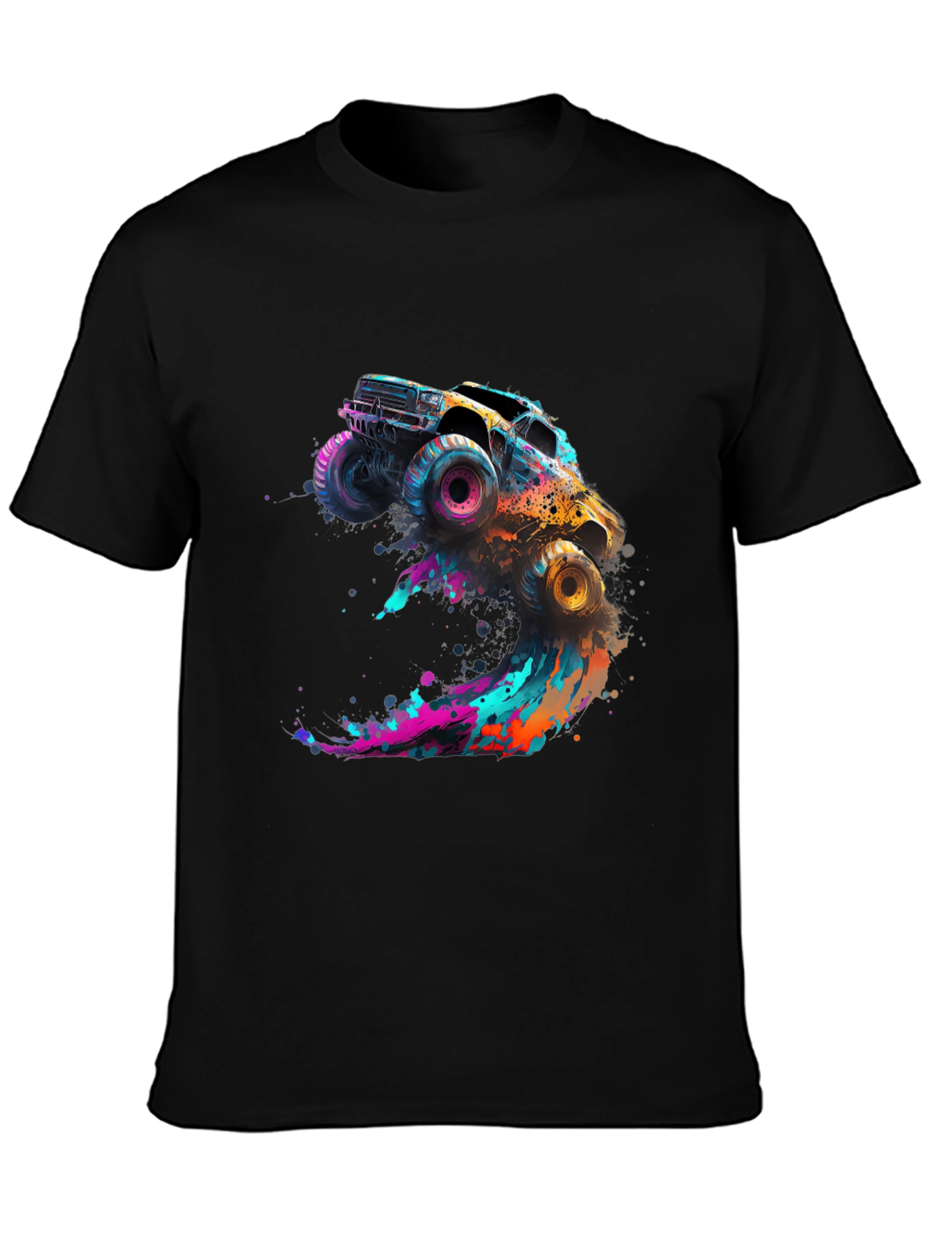 Monster Truck Splash Graphic Tee - Black Cotton Blend