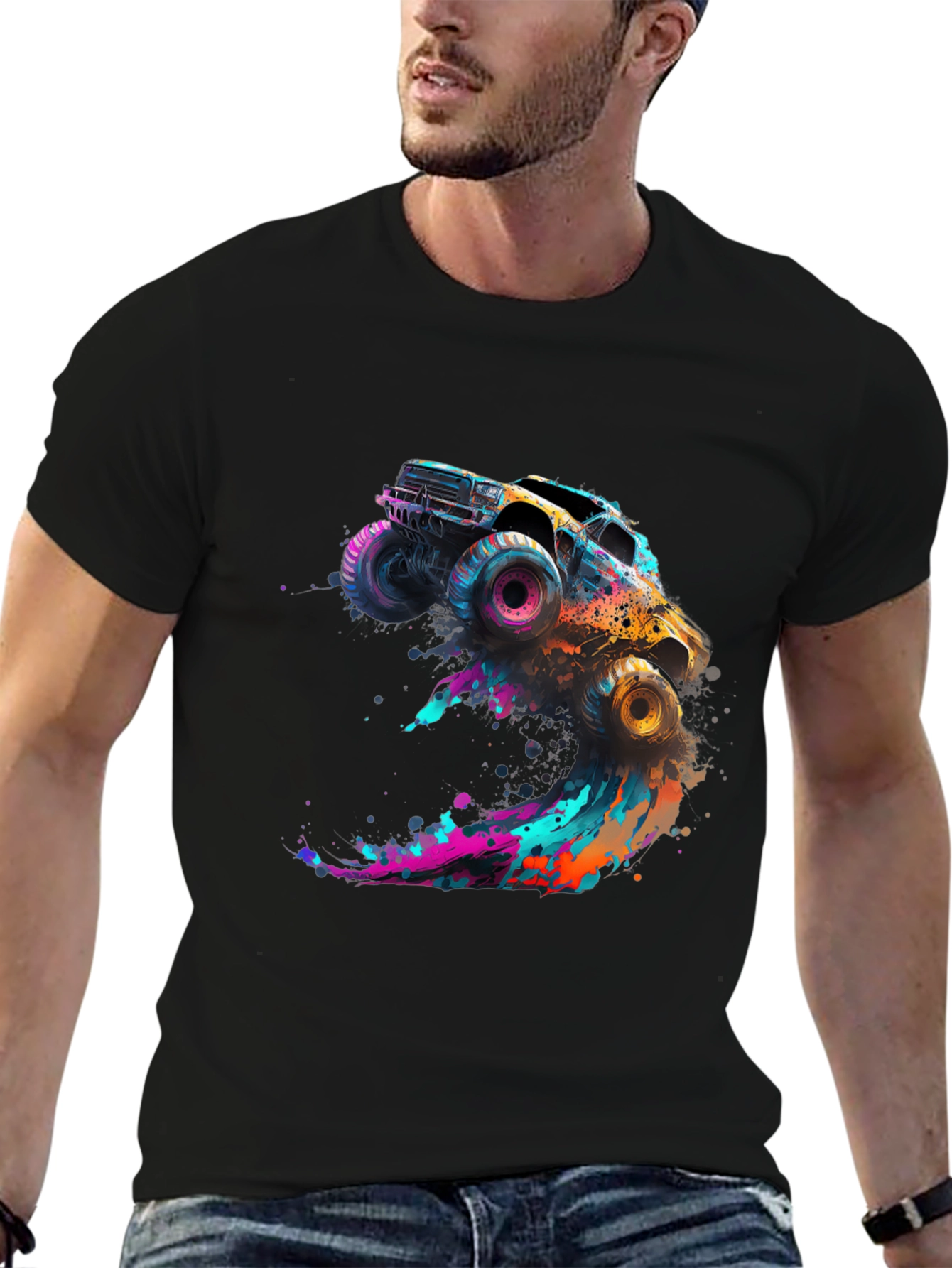 Monster Truck Splash Graphic Tee - Black Cotton Blend