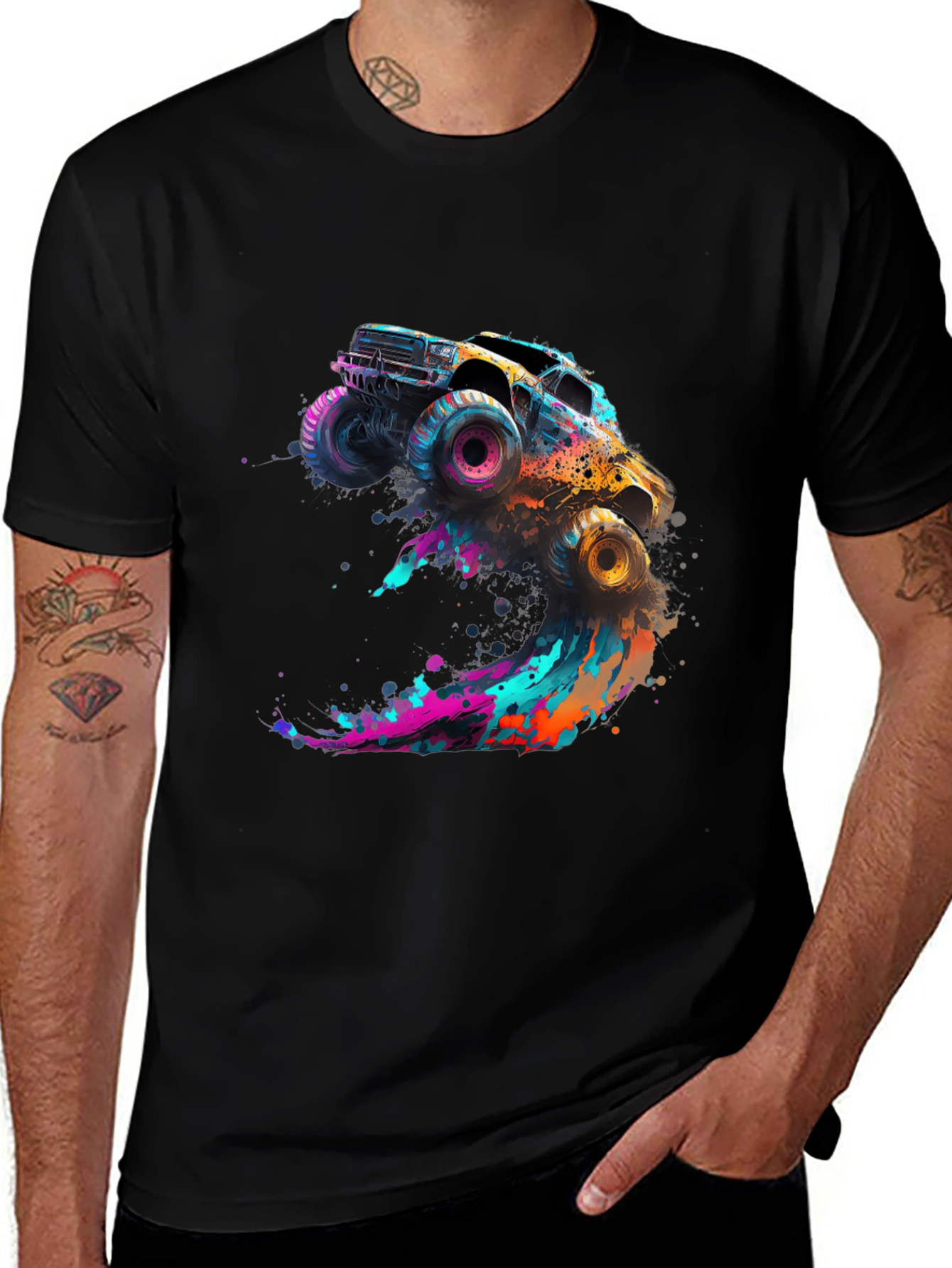 Monster Truck Splash Graphic Tee - Black Cotton Blend