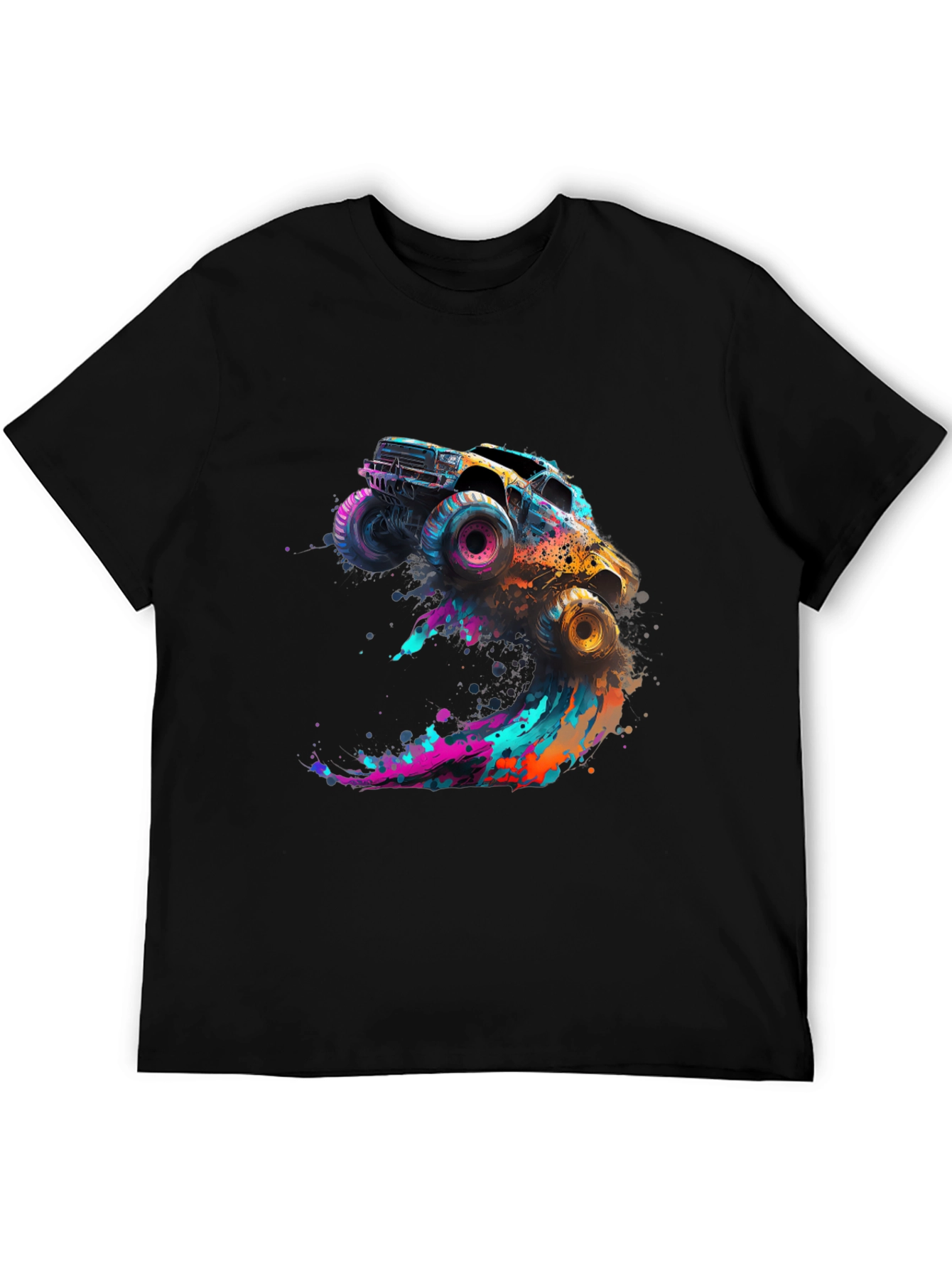 Monster Truck Splash Graphic Tee - Black Cotton Blend
