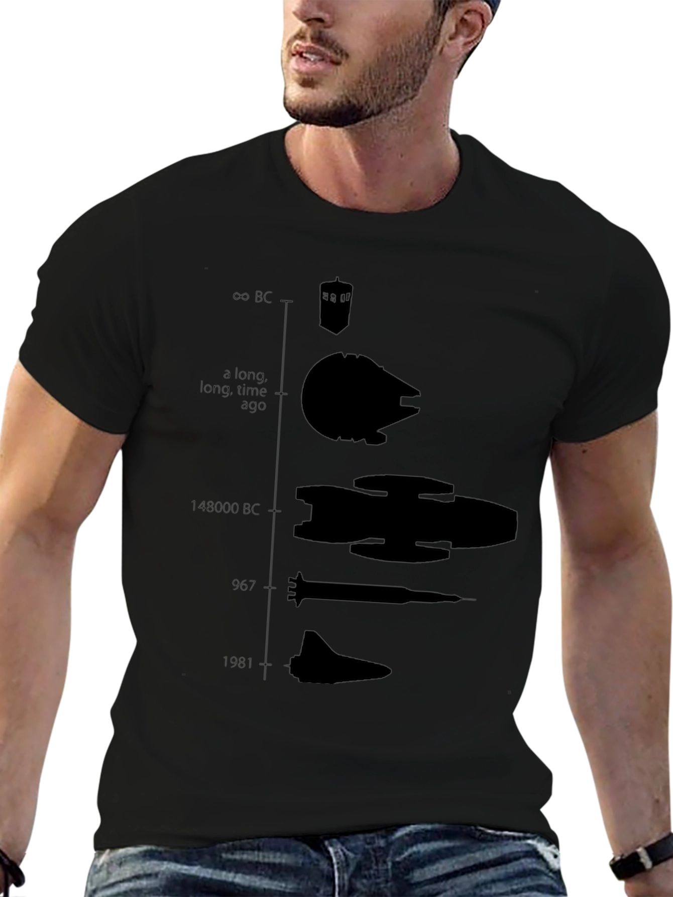 Sci-Fi Spaceship Evolution Black T-Shirt