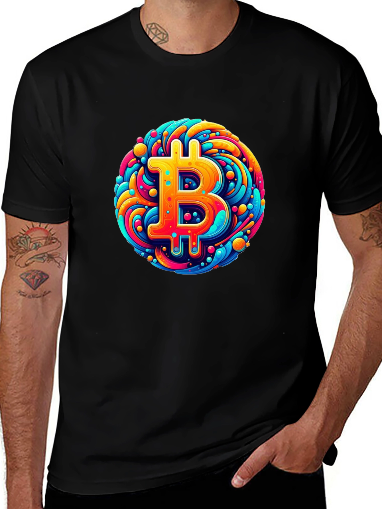 Bitcoin Art T-Shirt - Crypto Swirl Design