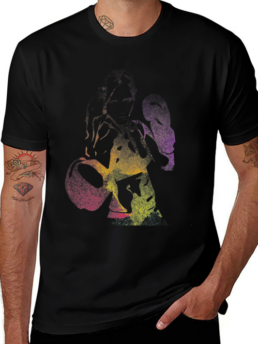 Colorful Graphic Print Black T-Shirt