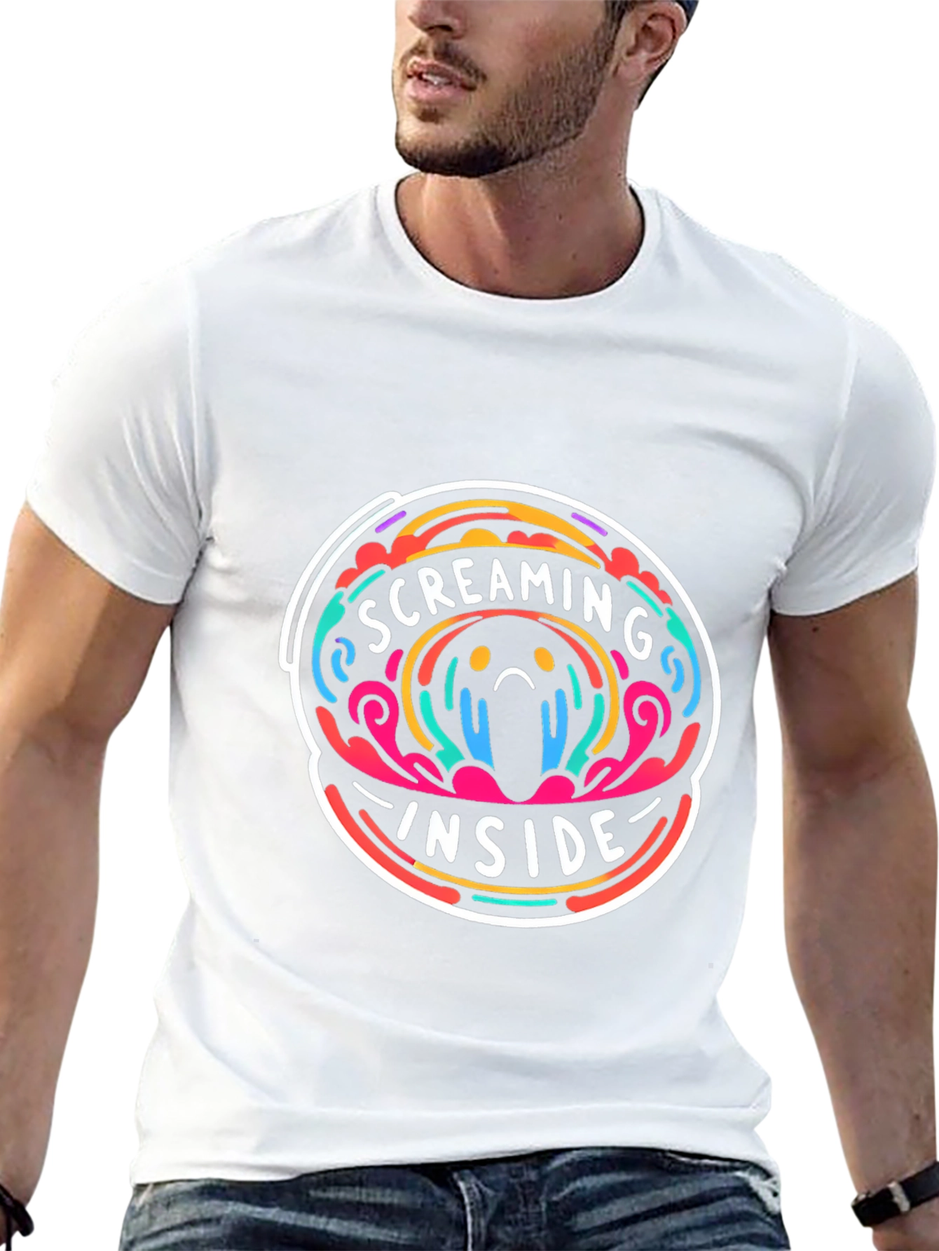 Screaming Inside Graphic Tee - Trendy Crew Neck Shirt